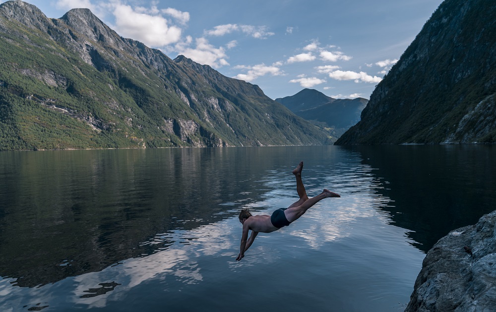 Take a dive in the fjord for those who are brave enough. Photo: Rytis Media